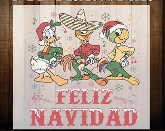 Three Caballeros Jose Donald Duck Panchito Feliz Navidad Dtf Transfer, Iron On Heat Press