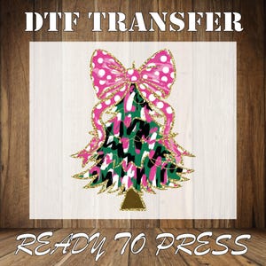 Coquette Glitter Effect Christmas Dtf, Christmas Tree Bow Ready To Press, Girls Christmas Tree Dtf, Girly Christmas Tree Dtf, Xmas Bow Dtf