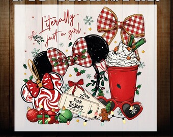 Literally Just A Girl Dtf Transfer, Coquette Disney Xmas Caffee Iron On Heat Press
