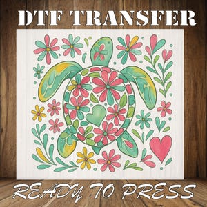 Summer Boho Floral Sea Turtle Ready To Press, Floral Sea Turtle Iron On Transfer, Cute Ocean Animal Dtf Print, Hello Summer Heat Press