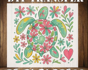 Floral Sea Turtle DTF Transfer: Boho Summer Heat Press