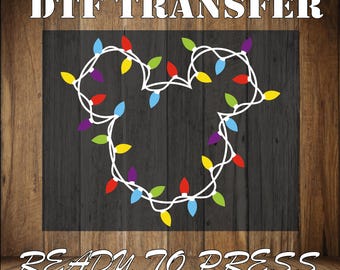 Mickey & Minnie Mouse Ears Christmas Lights DTF Heat Transfer