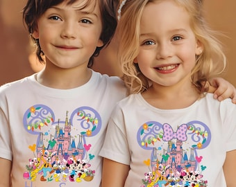 Disney Mickey And Friends Castle Easter Ready To Press, Easter Disney Characters Dtf, Disney Easter Castle Bunny Eggs Dtf Transfer