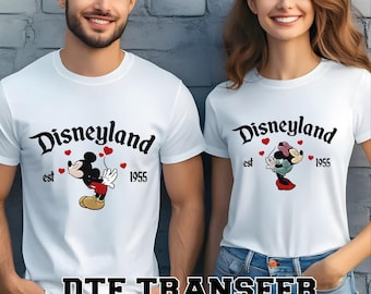 Disney Couple Mouse Embroidered Effect Valentine Iron On, Mickey and Minnie Kiss DTF Transfer