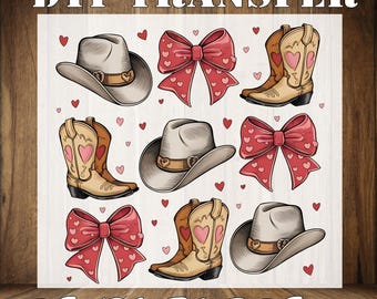 Weastern Red Coquette Cowgirl Boots Ready To Press, Cowgirl Boots Dtf Print, Colorful Cowgirl Boots Iron On Transfer, Cowgirl Hat Heat Press