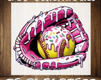Softball Ice Cream Drip DTF Print - Pink Glove Heat Transfer