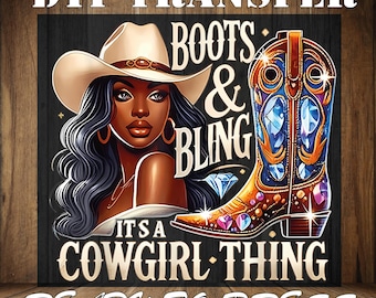 Boots & Bling Cowgirl DTF Print: Ready To Press Heat Transfer