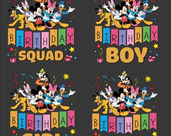 Disney Birthday Squad DTF Heat Transfer, Mickey and Friends Ready to Press