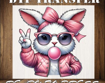 Easter Bunny DTF: Bubblegum Coquette Bow, Heart Glasses (Ready To Press)
