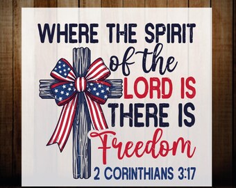 4th July American Christian Cross Dtf Transfer, Freedom USA Flag Religious Iron On Press