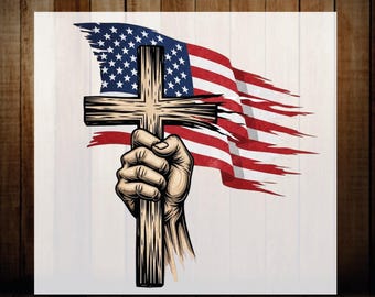 4th July American Christian Cross Dtf Transfer, USA Flag Religious Iron On Press