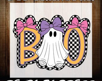 Checkered Halloween Ghost Iron On, Coquette BOO Ready To Press