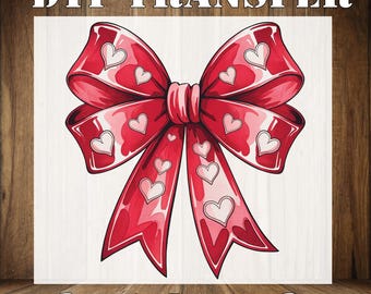 Red Hearts Valentine Bow DTF Transfer: Coquette Style, Ready To Press