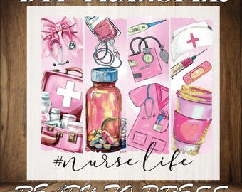 Retro Nurse Life DTF Transfer: Brushstroke Iron On, Coquette Style