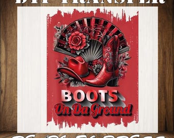 Red Rose Cowgirl Boots DTF Print - Retro On The Ground Heat Transfer