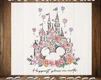 Disney Floral Castle DTF Iron On Transfer, Happiest Place On Earth
