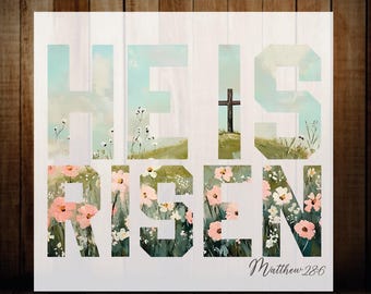 He Is Risen Floral Easter DTF Transfer: Christian Cross Iron On Heat Press