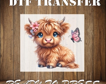 Highland Cow Butterfly DTF Transfer, Valentine's Day Heat Press