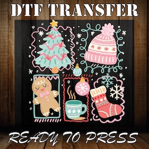 Presse thermocollante Christmas Vibes, impression Dtf festive pour femmes de Noël, transfert Dtf pain d&#39;épice