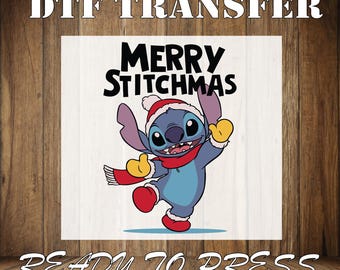 Merry Stitchmas Dtf Transfer, Santa Stitch Christmas Iron On Heat Press