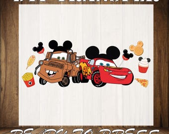 Mater and Lightning McQueen Mouse Ears DTF Iron On Transfer