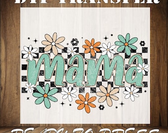Retro Checkered Mama Flowers DTF Print - Mother's Day Iron On Transfer