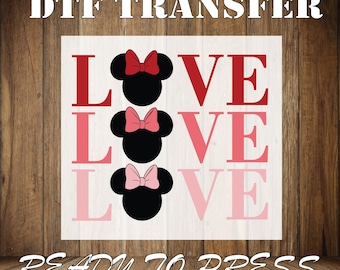 Minnie Mouse Love DTF Transfer, Valentine's Day Ready to Press
