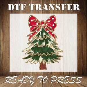 Coquette Glitter Effect Christmas Dtf, Christmas Tree Bow Ready To Press, Girls Christmas Tree Dtf, Girly Christmas Tree Dtf, Xmas Bow Dtf