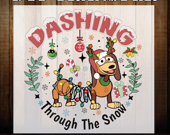 Dashing through The Snow Slink Dog Christmas Dtf Transfer, Xmas Toy Story Iron On Press