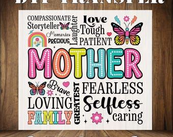 Mama Fearless Selfless Caring Ready To Press, Mother Day Dtf Print, Brave Loving Family Mama Dtf Transfer, Mom Life Iron On Transfer