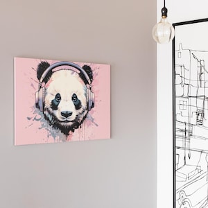 Obraz na płótnie Panda - uroczy nadruk z pandą do pokoju dziecięcego, pokoju dziecięcego, biura - prezent dla miłośnika dzikiej przyrody, minimalistyczny wystrój