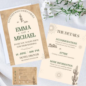 Editable Western Wedding Invitation Suite Template, Desert Wedding Invitation, Southwestern Wedding Invitation, Western Write, Download