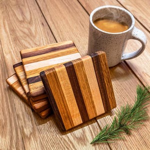 Handmade Wood Coasters, White Oak Walnut Hardwood, Rustic Coffee Table Decor, Wooden Drink Mats