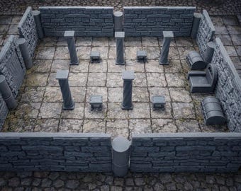 Dungeon Throne Room Terrain Set | Modular Dungeon Room Walls Columns Furniture | 28-32mm RPG Wargaming Terrain | Dungeon Sticks