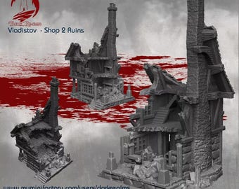 Dark Realms Vladistov Shop 2 Ruin | 3D-Printed 28-32mm Gothic Terrain for RPGs and Wargames like DnD & Warhammer |Print-To-Order