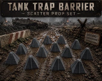 Reinforced Tank Trap Barrier | Sci-Fi Battlefield Scatter Terrain 28mm/32mm | Set #2