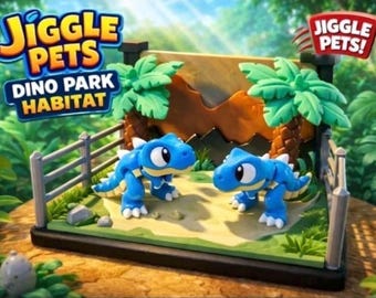 Jiggle Pet Dino Park Playset – Articulated Dinosaur Figures with Mini Terrain Display, 3D Printed Sensory Toy, Desk Decor Gift