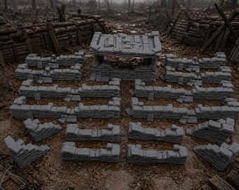 Sandbag Bunker & Trench Wall Set | 28mm/32mm Battlefield Scatter Terrain | Wood Reinforcement Style