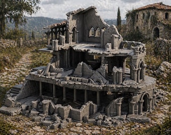 Large Gothic Ruined Building Terrain | 28–32mm Multi Level Stone Ruins for RPG & Wargaming | Stonevale 3 v2