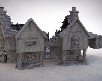 Large Medieval Inn Ruin | Tavern Building 28–32mm RPG Terrain | Briarwood Leaping Frog Inn Ruin