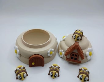 Jiggle Pet - Bee Hive with 4 Articulated Bees |  Flexible Fidget Toy Set | Cute Poseable Collectible Bug | Desk Pet | Gift for Kids & Adult