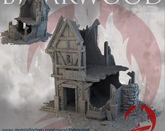Dark Realms Briarwood Shop Ruin Set (1 through 4) | 3D-Printed Terrain for 28-32mm RPGs & Wargames like DnD and Pathfinder | Print-To-Order