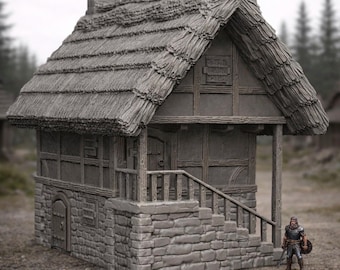 Medieval Peasant House Terrain | 28mm Fantasy Village Building for DnD Pathfinder Wargaming | Cottage Scenery