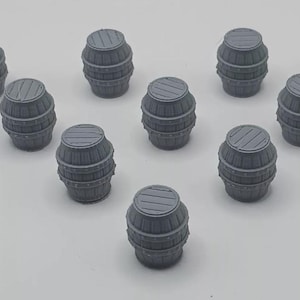 Barrel Scatter Terrain (Set of 10) | 28mm/32mm RPG & Wargaming Prop for Tabletop Games