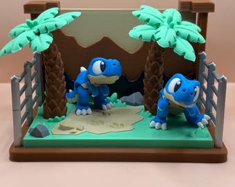 Jiggle Pet Dino Park Playset – Articulated Dinosaur Figures with Mini Terrain Display, 3D Printed Sensory Toy, Desk Decor Gift
