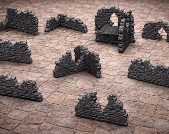 Ruined Stone Wall Set 9pc | 28–32mm Fantasy Terrain for DnD, Pathfinder, Wargaming | Modular Ruins Scatter