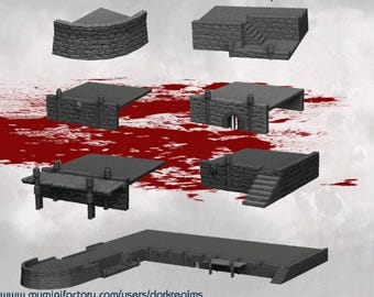 Dark Realms Medieval Harbor Walls | 3D-Printed Terrain for 28-32mm RPGs & Wargames like DnD and Pathfinder | Print-To-Order