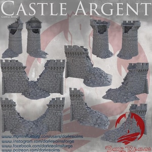 Dark Realms Castle Argent Wall Ruins | 3D-Printed Terrain for 15-32mm RPGs & Wargames like DnD and Pathfinder | Print-To-Order