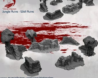 Dark Realms Jungle Wall Ruins and Scatter | 3D-Printed Terrain for 28-32mm RPGs & Wargames like DnD and Pathfinder | Print-To-Order