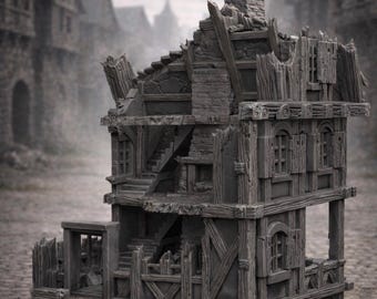 Large Gothic Ruined Shop Terrain | Multi-Level Corner Building 28–32mm RPG Scenery | Vladistov Shop Ruin 1